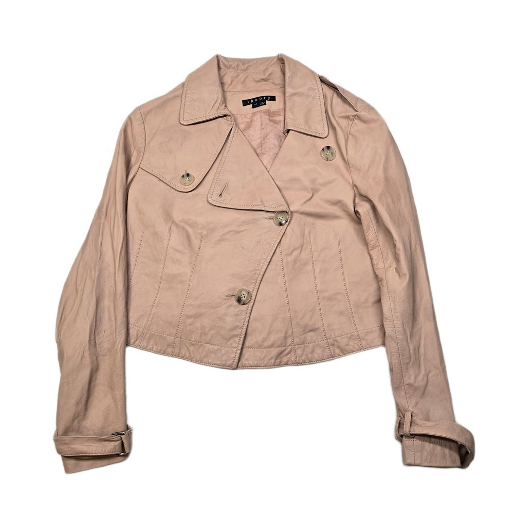 Theory Lamb Leather Jacket Womens Medium‎ Sand Dune Nani Cropped Moto